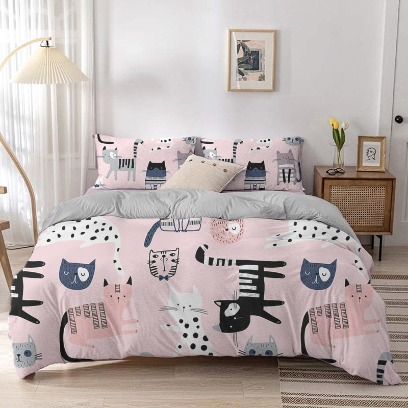Cartoon Cat Duvet Cover - Pink / 70x133cm 2pcs