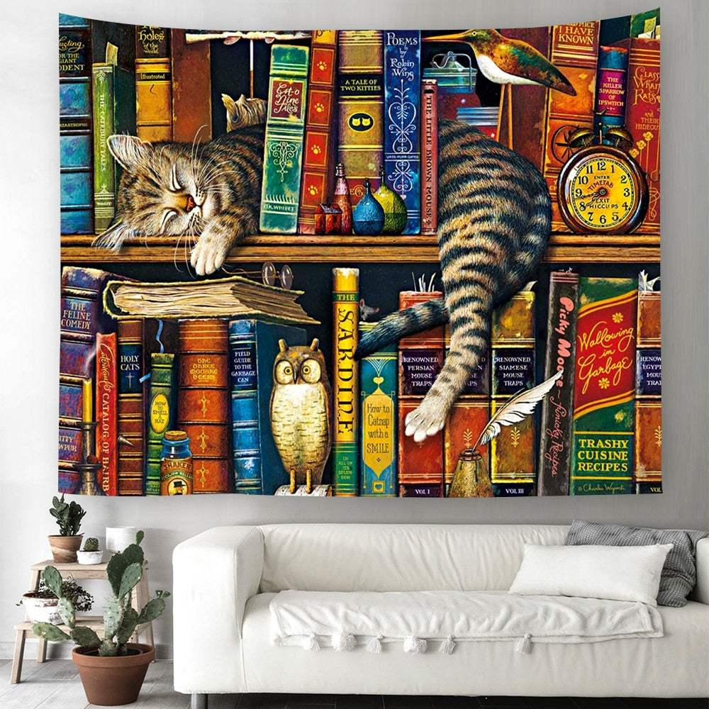 Cartoon Cat Tapestry - Book / 90x70cm - Cat Tapestry