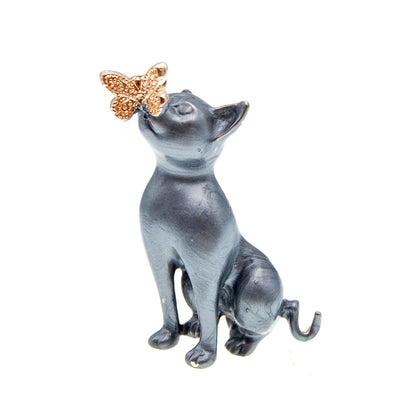 Cat And Butterfly Brooch - Black - Cat And Butterfly Brooch