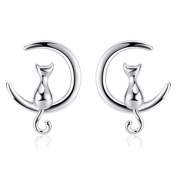 Cat and Moon Earrings - Cat earrings