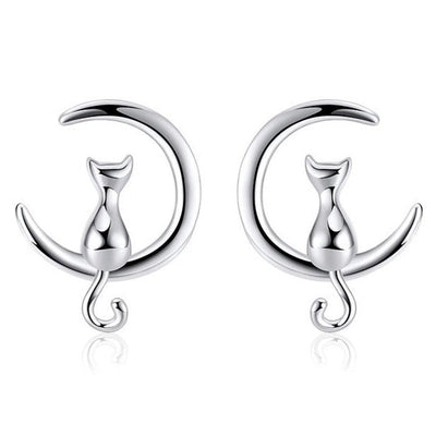 Cat and Moon Earrings - Cat earrings