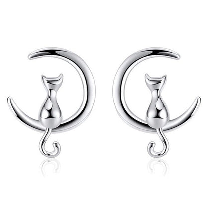 Cat and Moon Earrings - Cat earrings