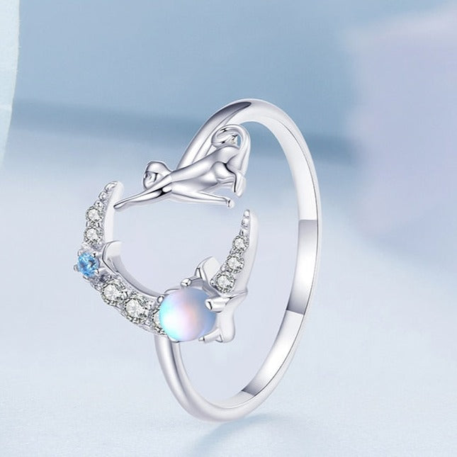 Cat and Moon Ring - cat rings