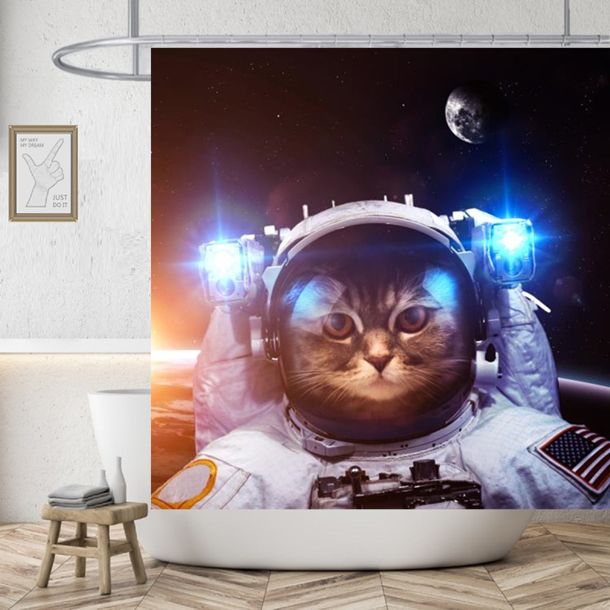Cat Astronaut Shower Curtain - 376 / 150*180cm