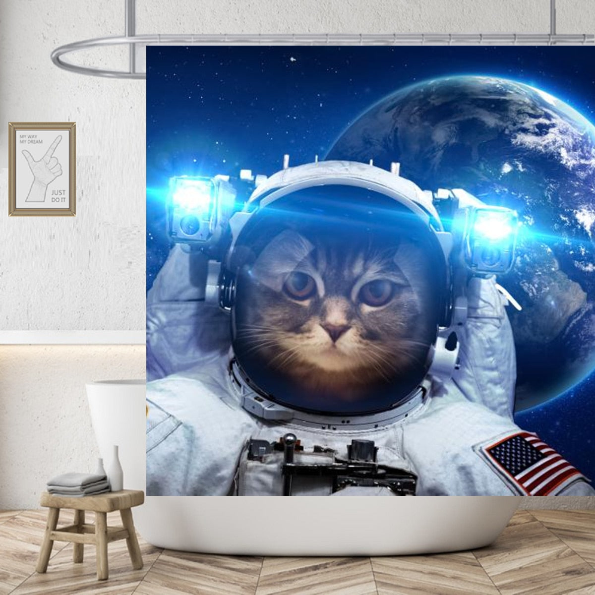 Cat Astronaut Shower Curtain - 377 / 150*180cm