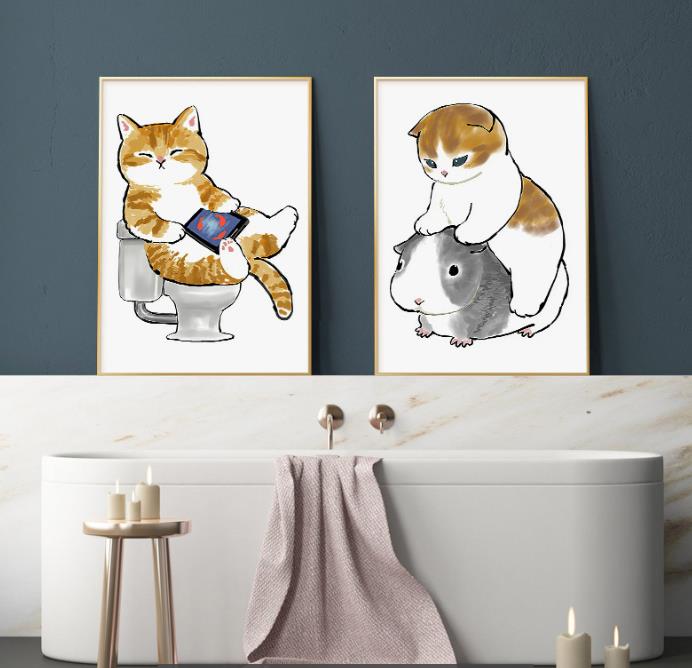 Cat Bathroom Wall Art