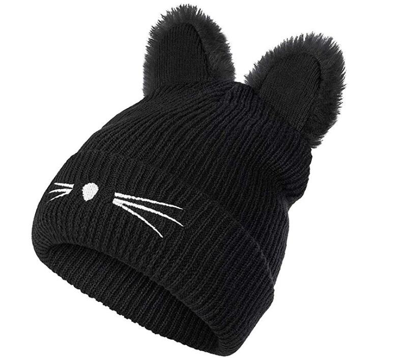 Cat Beanie Hat - Black - Cat beanie