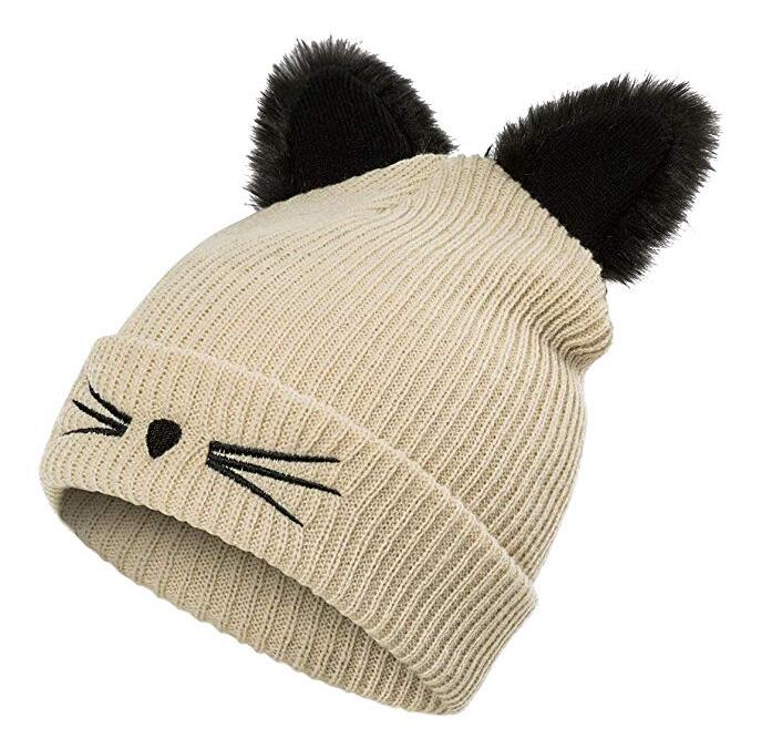 Cat Beanie Hat - Khaki - Cat beanie