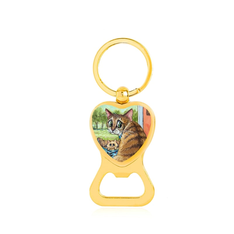 Cat Bottle Opener Keychain - Green - Cat Keychains