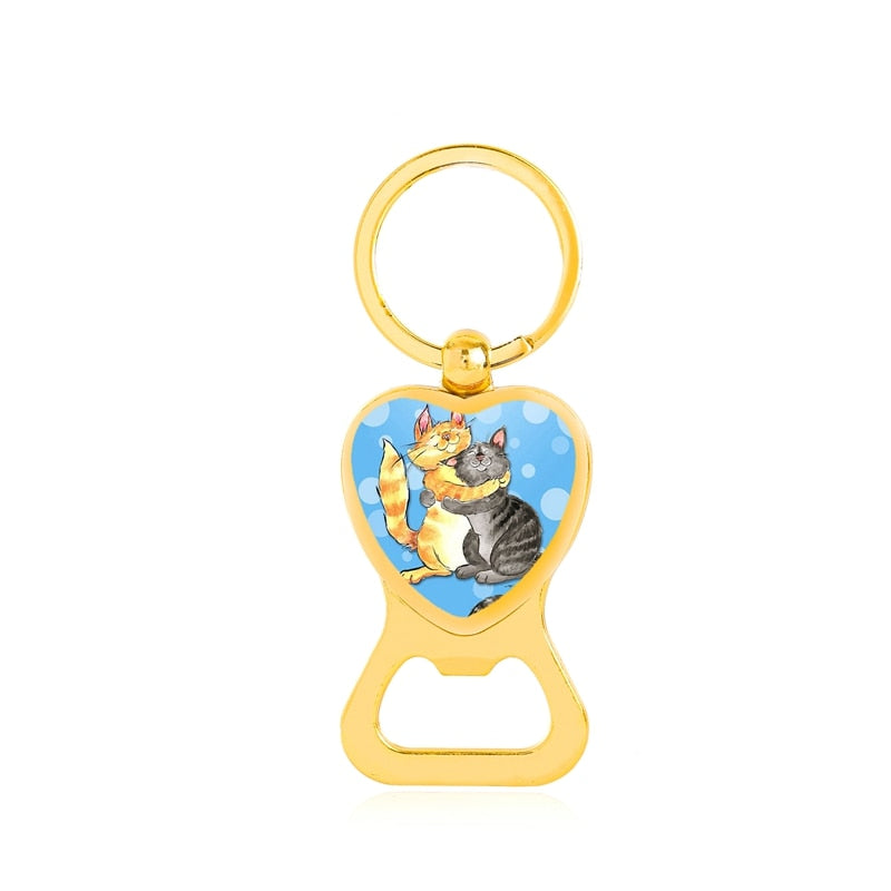 Cat Bottle Opener Keychain - Blue - Cat Keychains