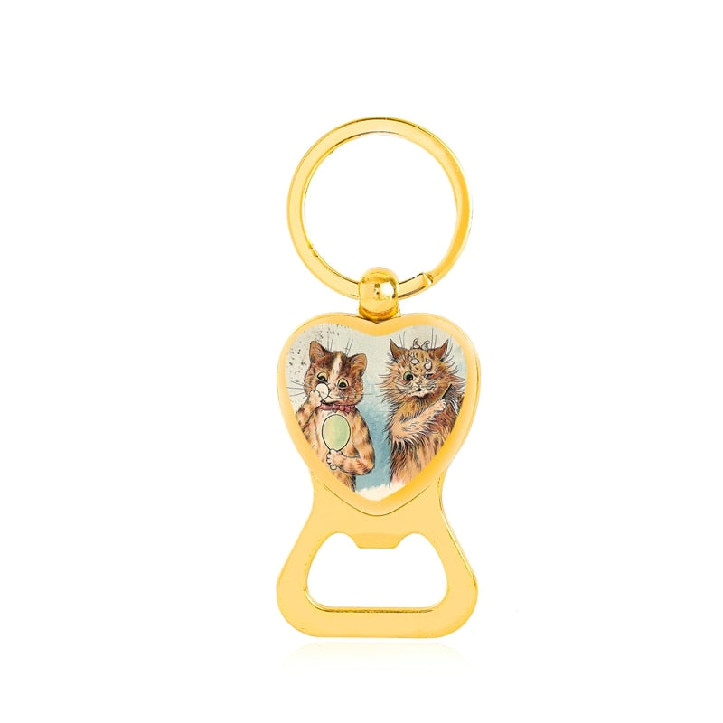Cat Bottle Opener Keychain - Yellow - Cat Keychains
