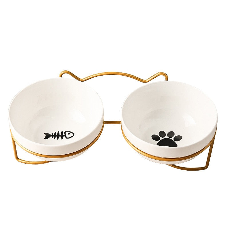 Cat Bowls with Stand - Gold Paw Fish - Cat Bowls