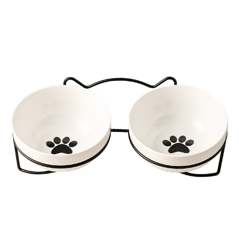Cat Bowls with Stand - Black Paw - Cat Bowls