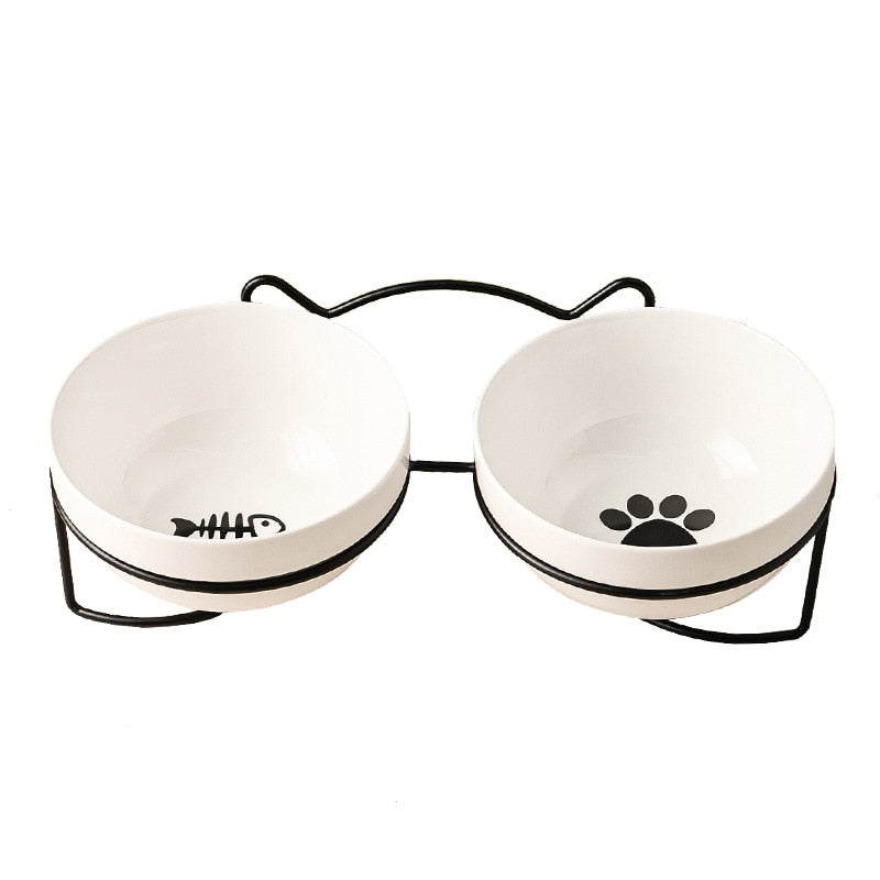 Cat Bowls with Stand - Black Paw Fish - Cat Bowls