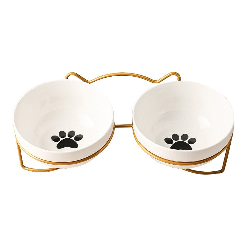 Cat Bowls with Stand - Gold Paw - Cat Bowls