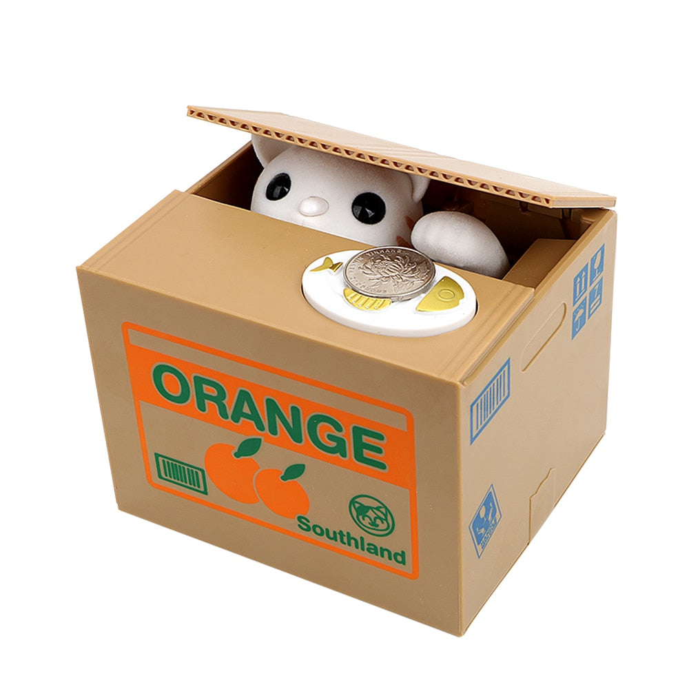 Cat Box Piggy Bank - White