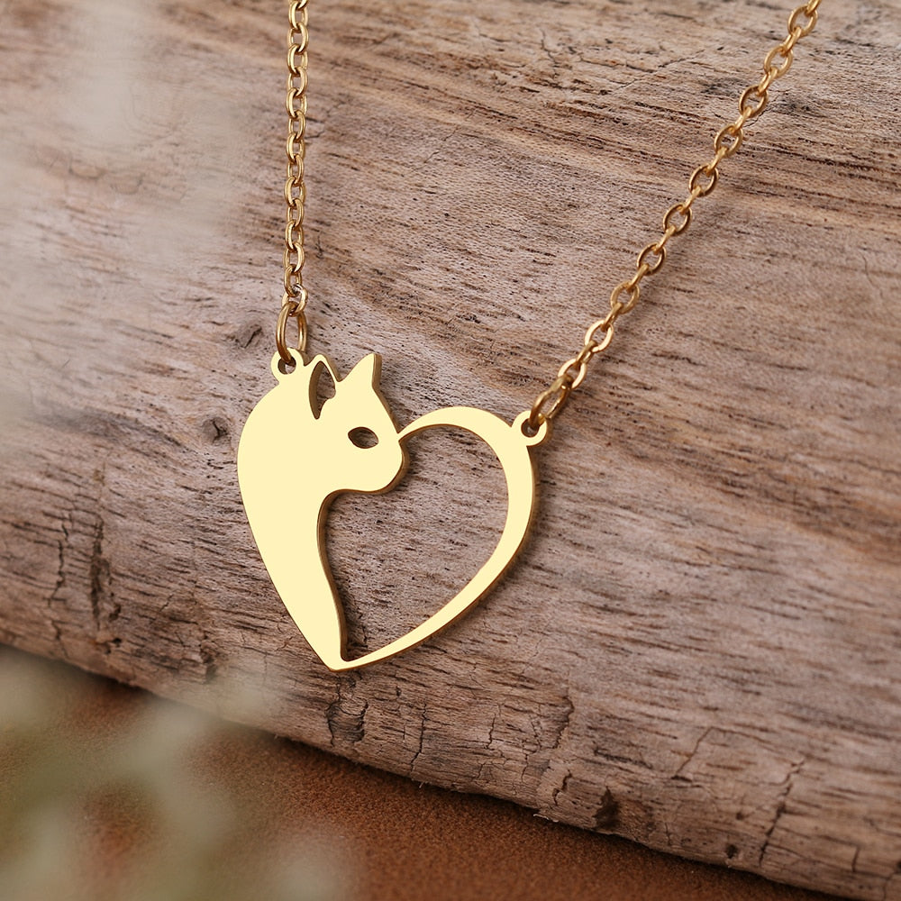 Cat Necklace in solid 14K Gold by Stefanie Sheehan