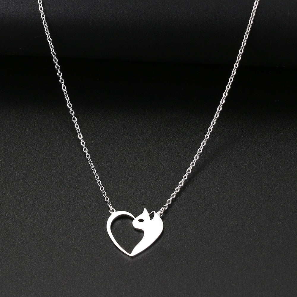 Cat Charm Necklace - Silver - Cat necklace