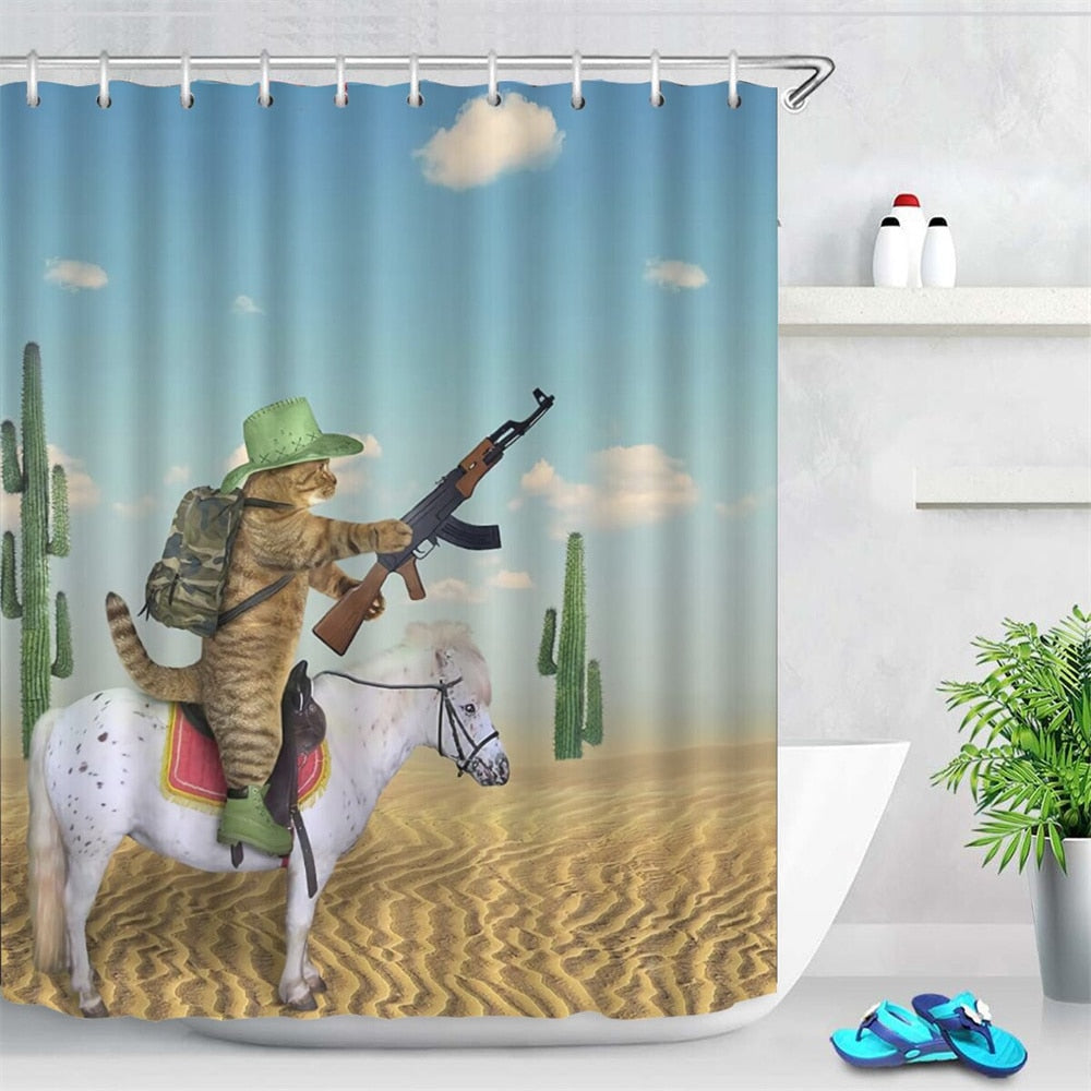 Cat Cowboy Shower Curtain - Cowboy / 90x180cm