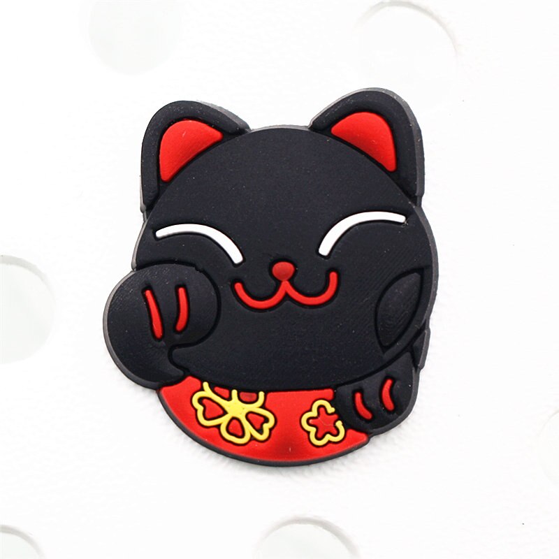 Cat Crocs Charms - Black-Red - Cat charms