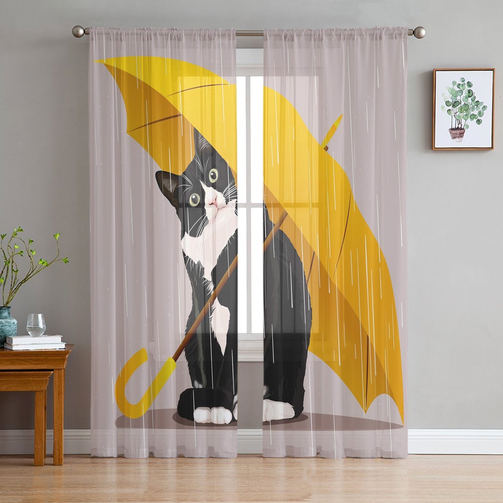 Cat Curtain - Yellow / 135W x 114H(cm) - cat curtains