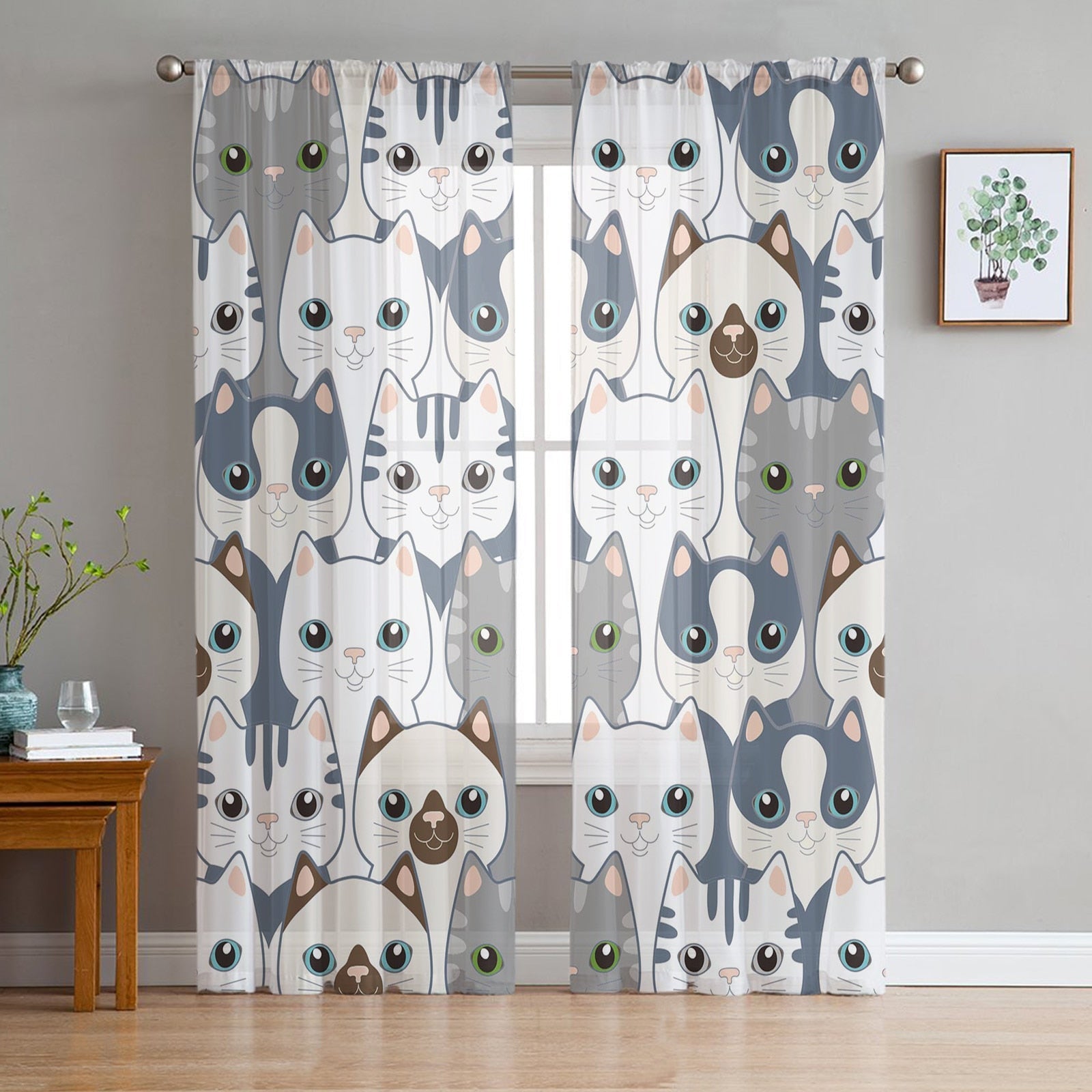 Cat Curtains for Bedroom - White / W135 x H114cm - cat