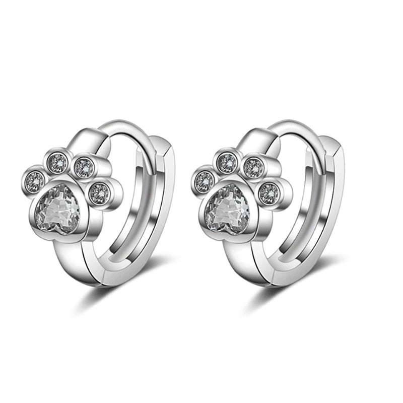 Cat Diamond Earrings - White - Cat earrings