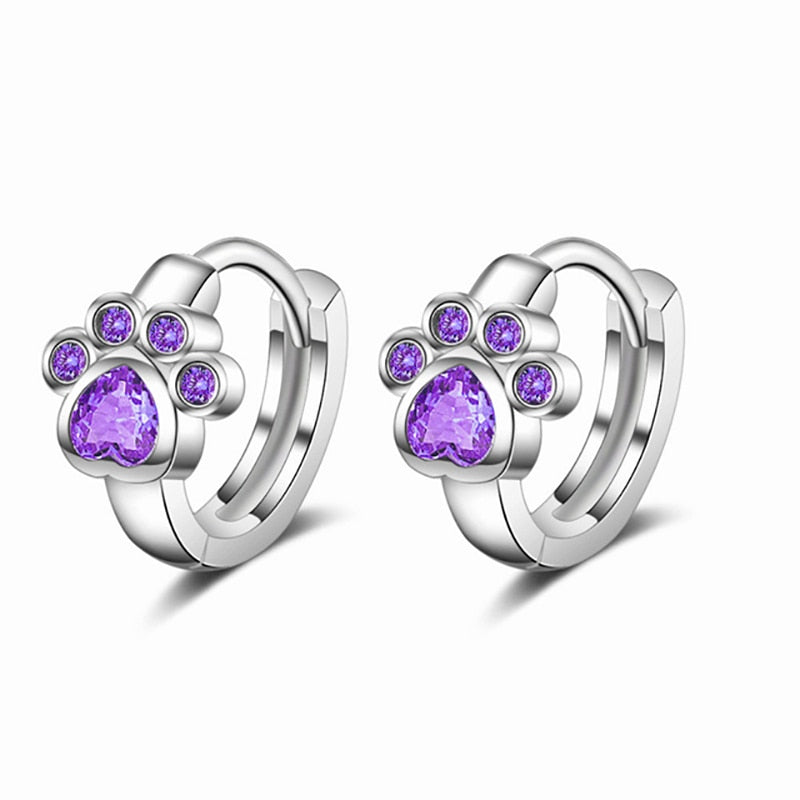 Cat Diamond Earrings - Purple - Cat earrings