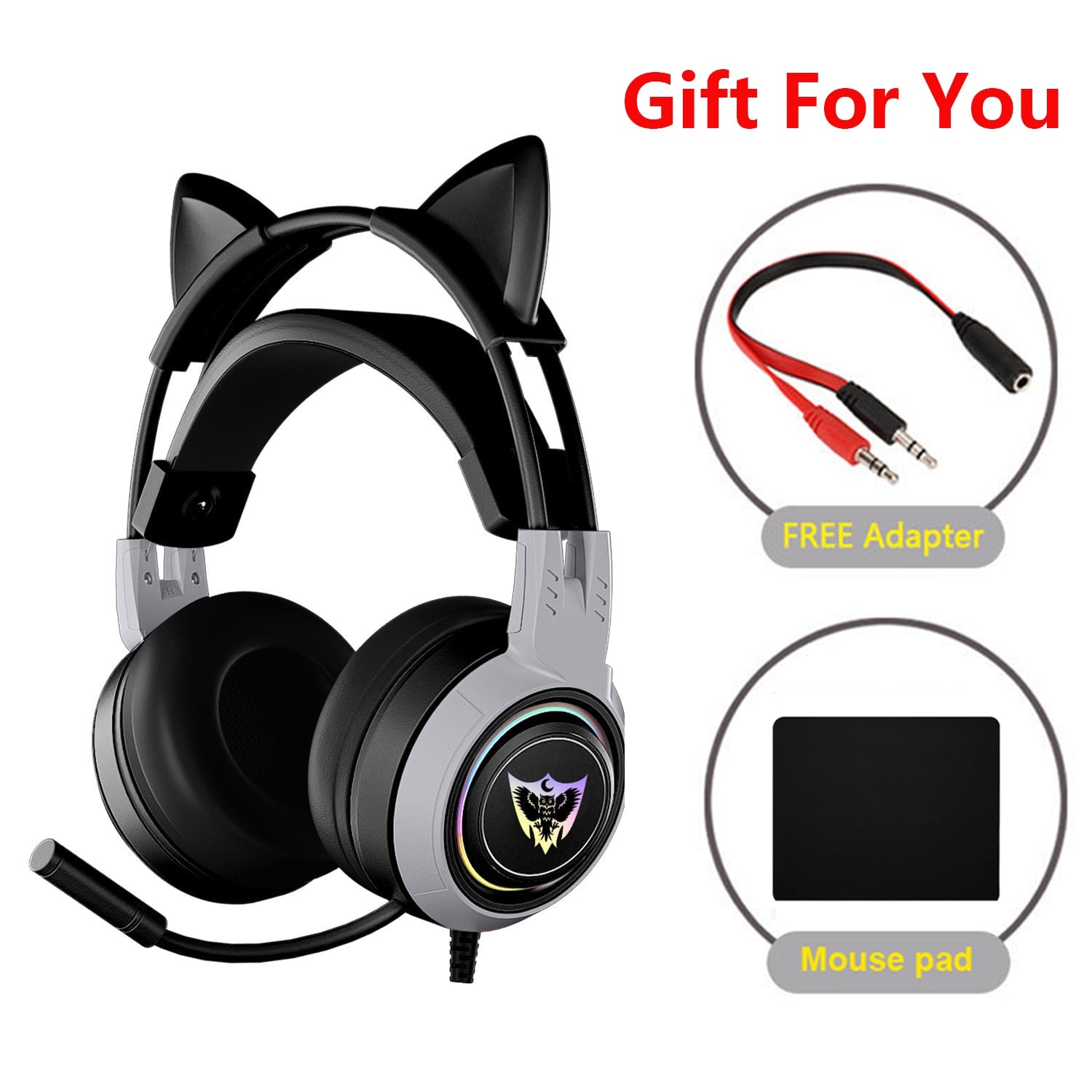 Cat Ear Gaming Headphones - silver Gamer Headset - Cat Ear