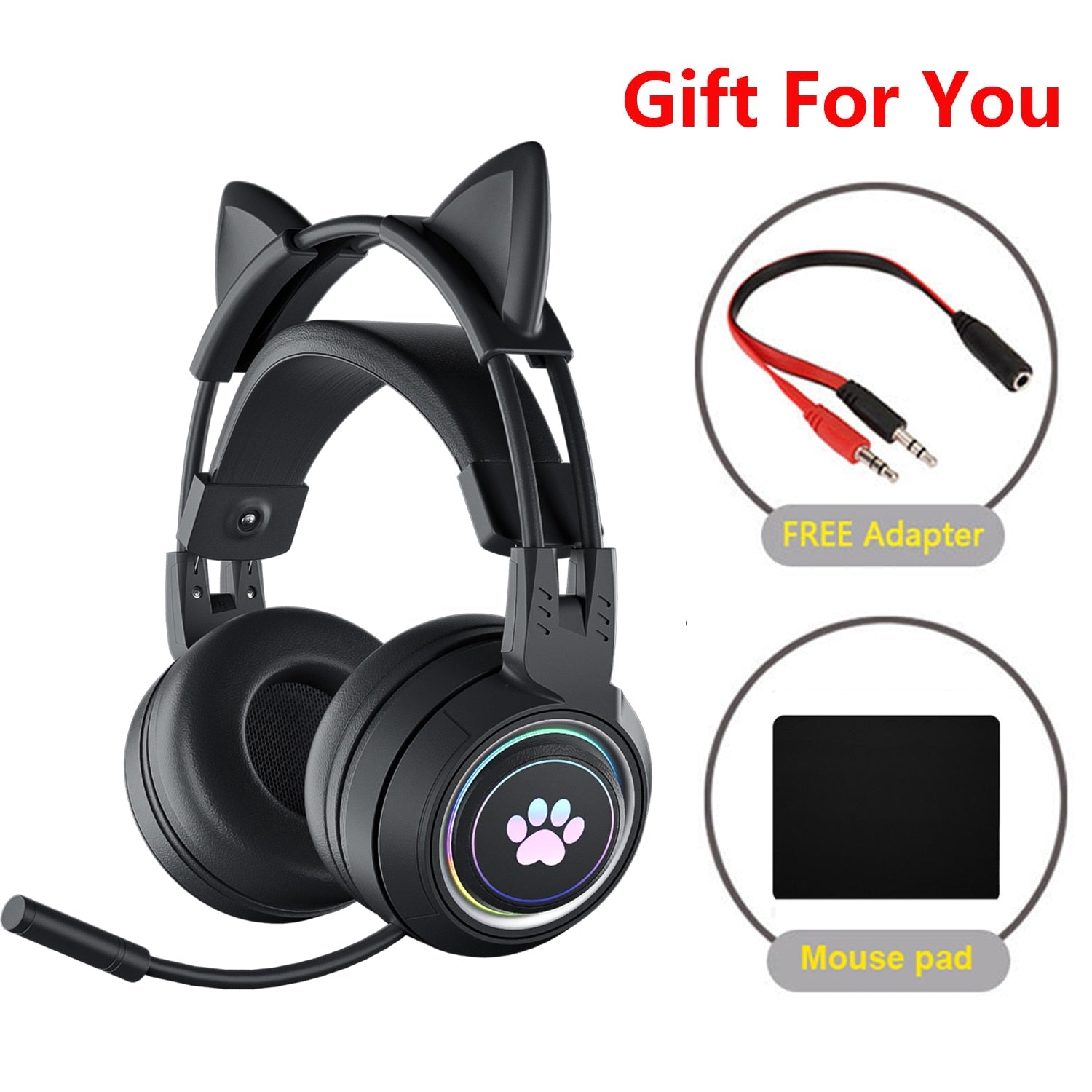 Cat Ear Gaming Headphones - black Gamer Headset - Cat Ear