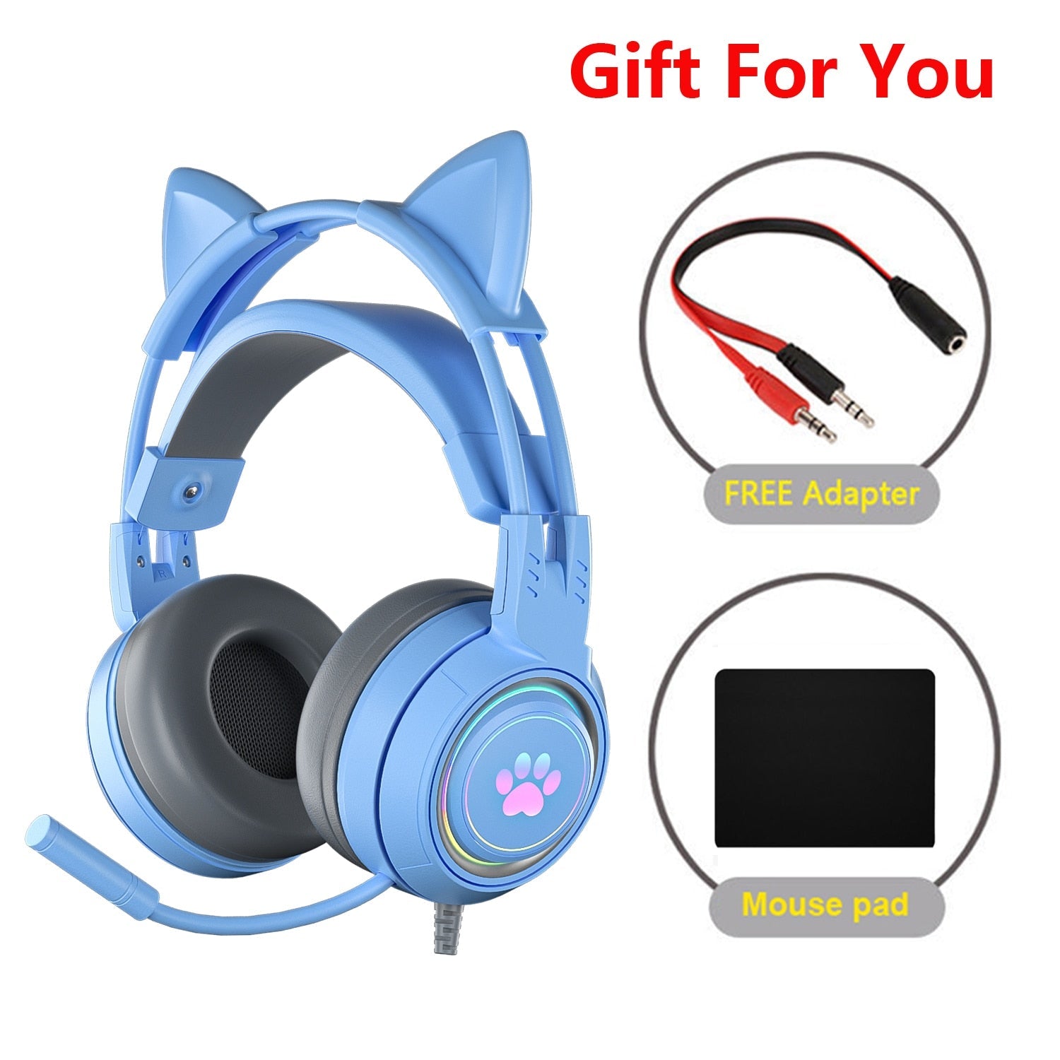 Cat Ear Gaming Headphones - blue Gamer Headset - Cat Ear