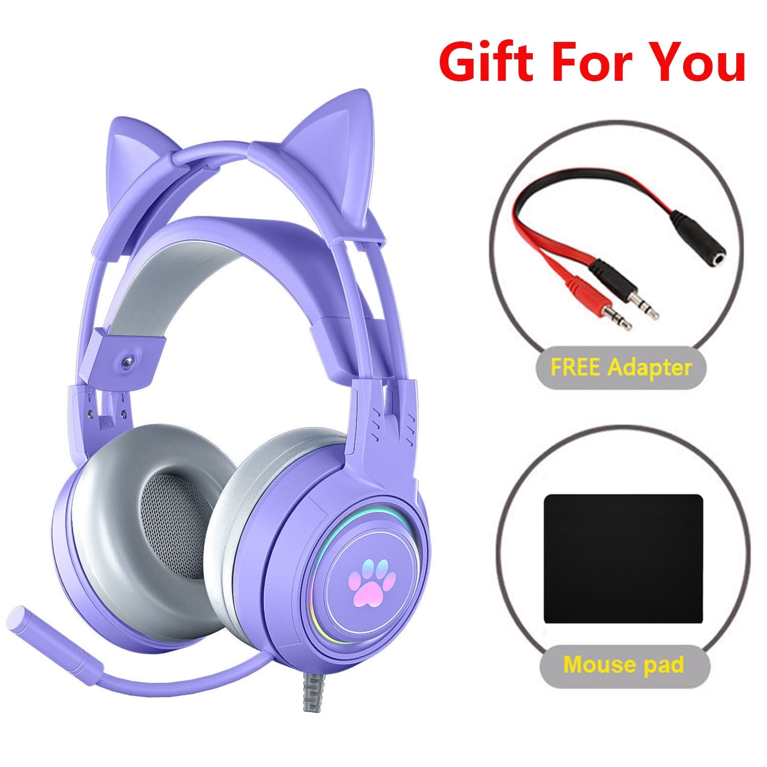 Cat Ear Gaming Headphones - purple Gamer Headset - Cat Ear