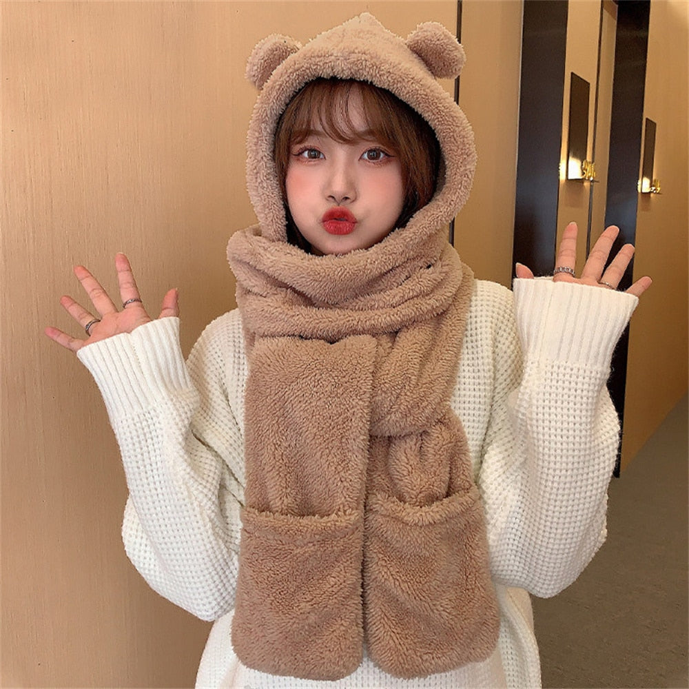 Cat Ear Hat Scarf Gloves Set - Brown / One Size - Cat beanie