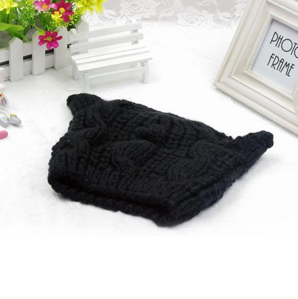 Cat Ear Knit Beanie - Black / One Size - Cat beanie