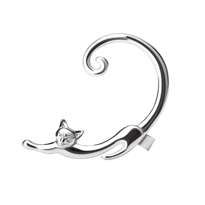 Cat Earring Cuff - Silver - Cat earrings