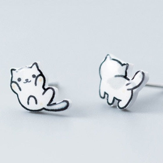 Cat Earrings Silver - Cat earrings