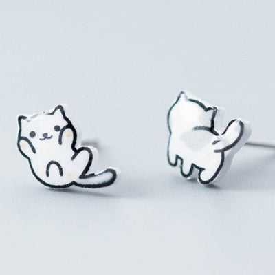 Cat Earrings Silver - Cat earrings