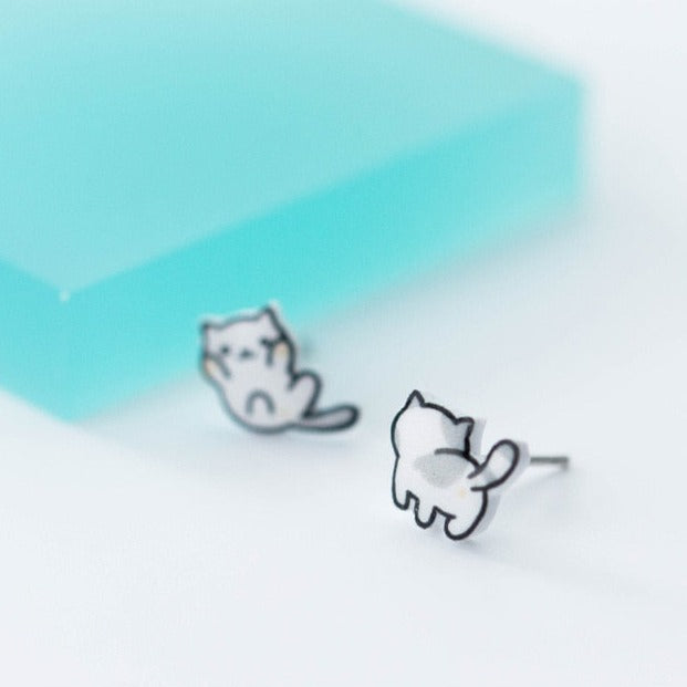 Cat Earrings Silver - Cat earrings