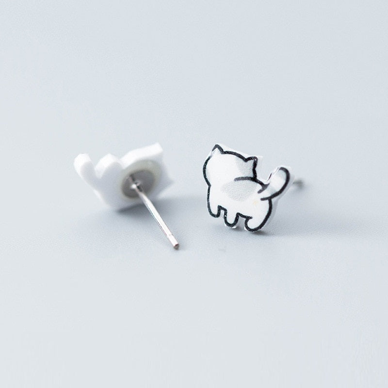 Cat Earrings Silver - Cat earrings