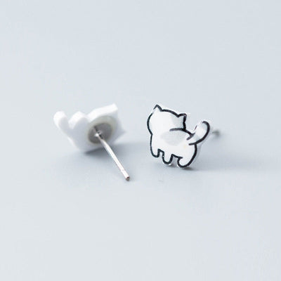 Cat Earrings Silver - Cat earrings