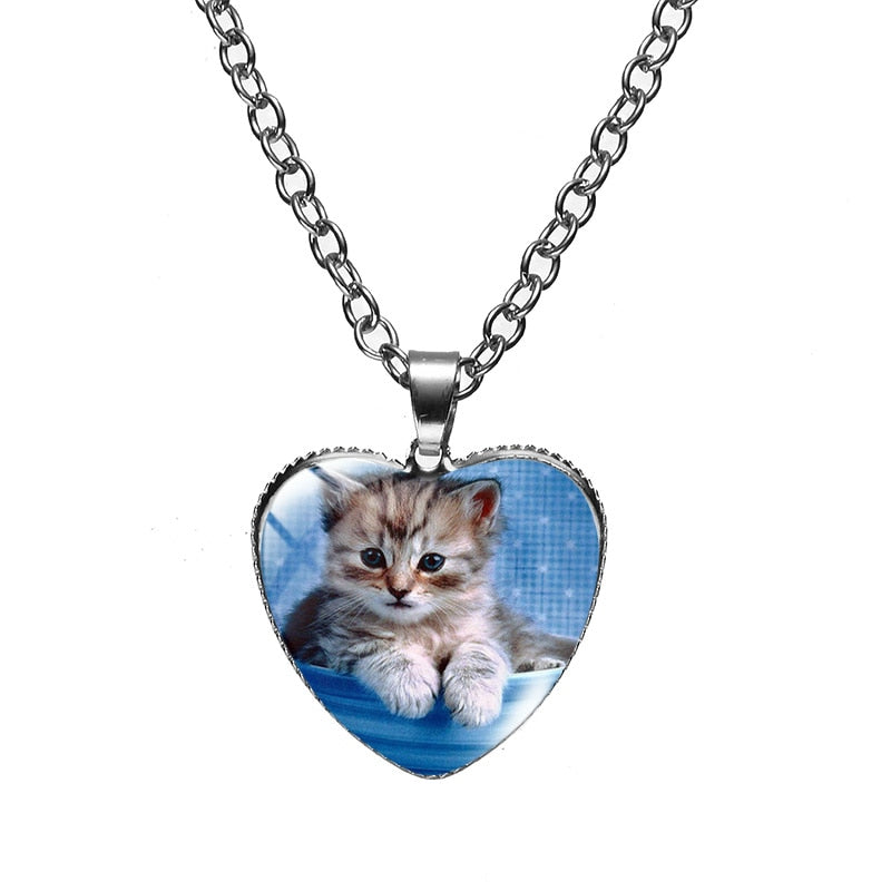 Cat Face Necklace - Blue - Cat necklace