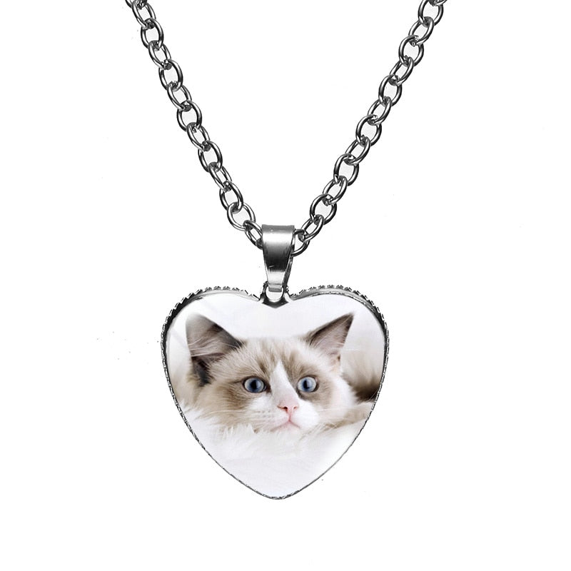 Cat Face Necklace - White - Cat necklace