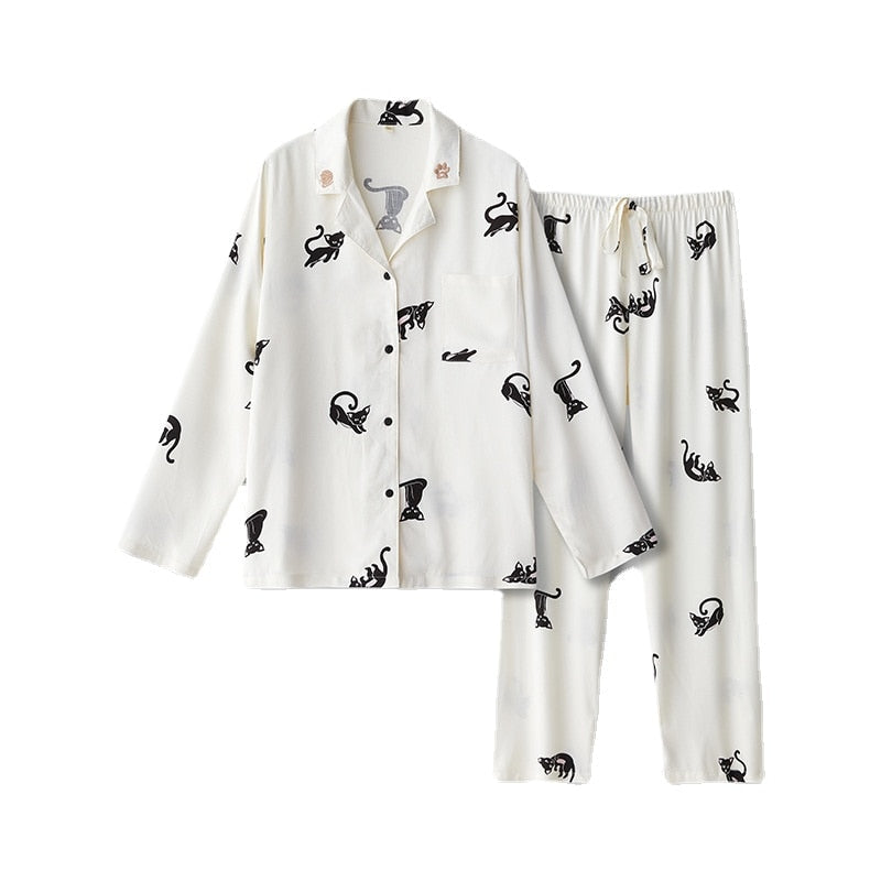 Cat Flannel Pajamas - White / S - Cat pajamas