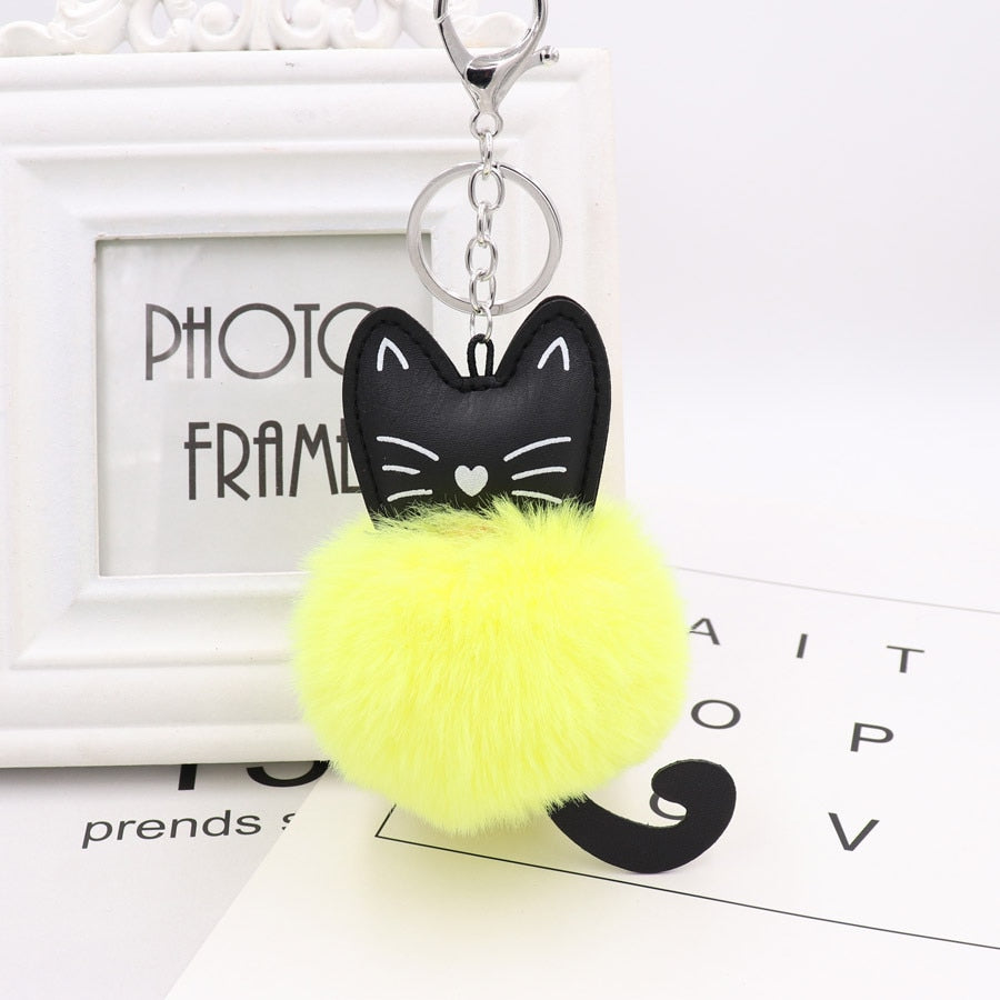 Cat Fur Ball Keychain - Yellow - Cat Keychains