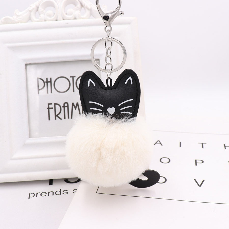 Cat Fur Ball Keychain - White - Cat Keychains