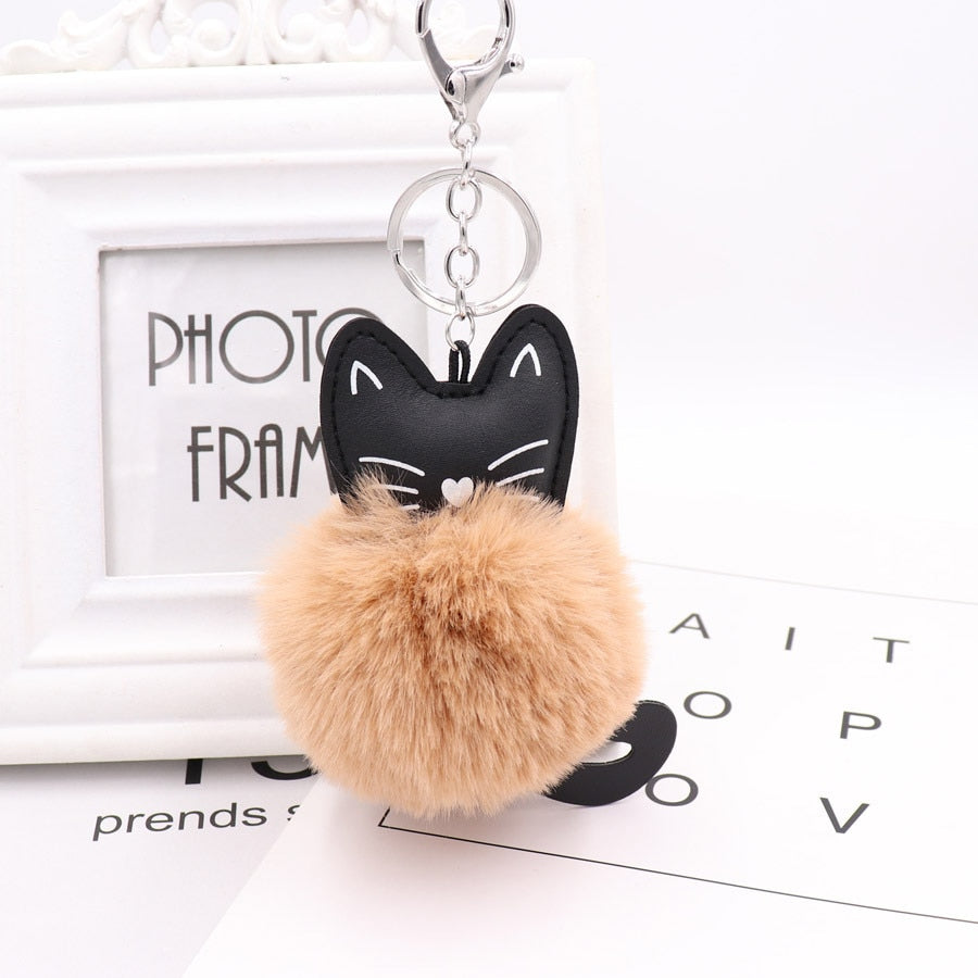 Cat Fur Ball Keychain - Khaki - Cat Keychains
