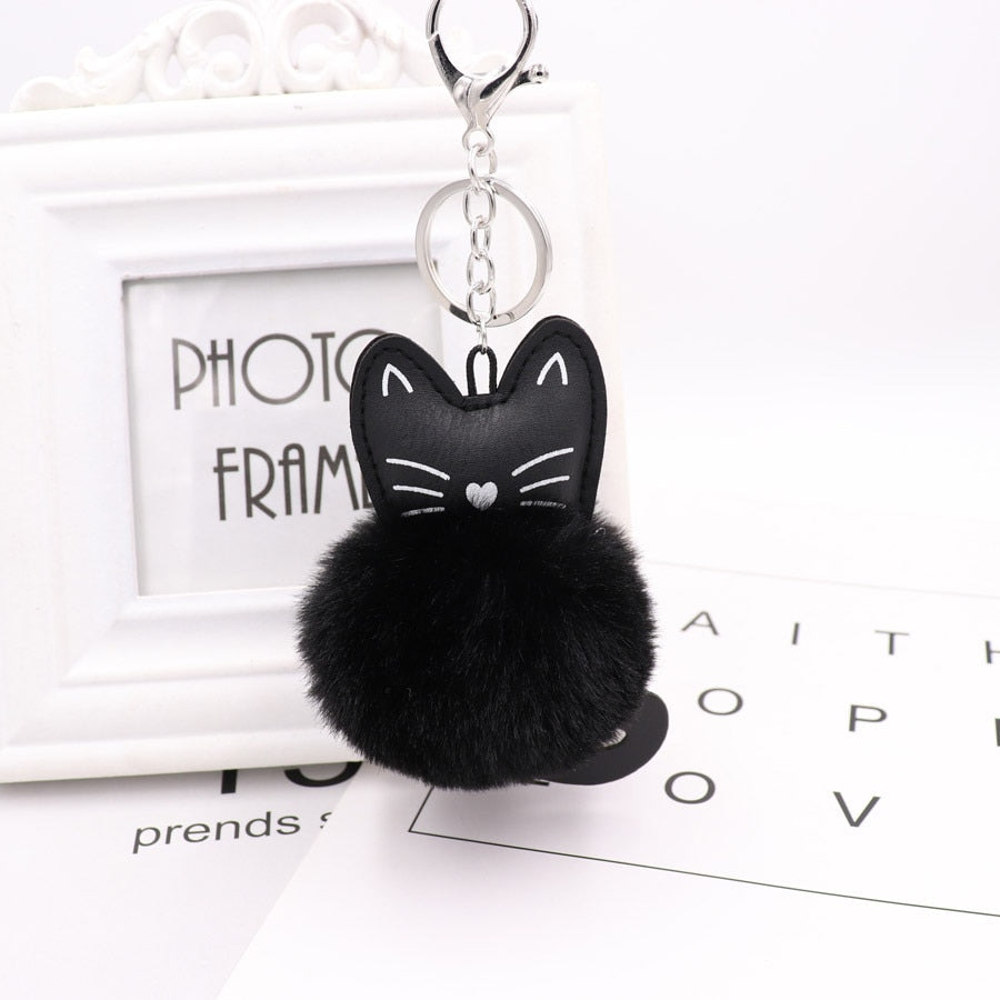 Cat Fur Ball Keychain - Black - Cat Keychains