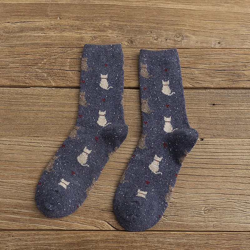 Cat Fuzzy Socks - Navy Blue / One Size - Cat Socks