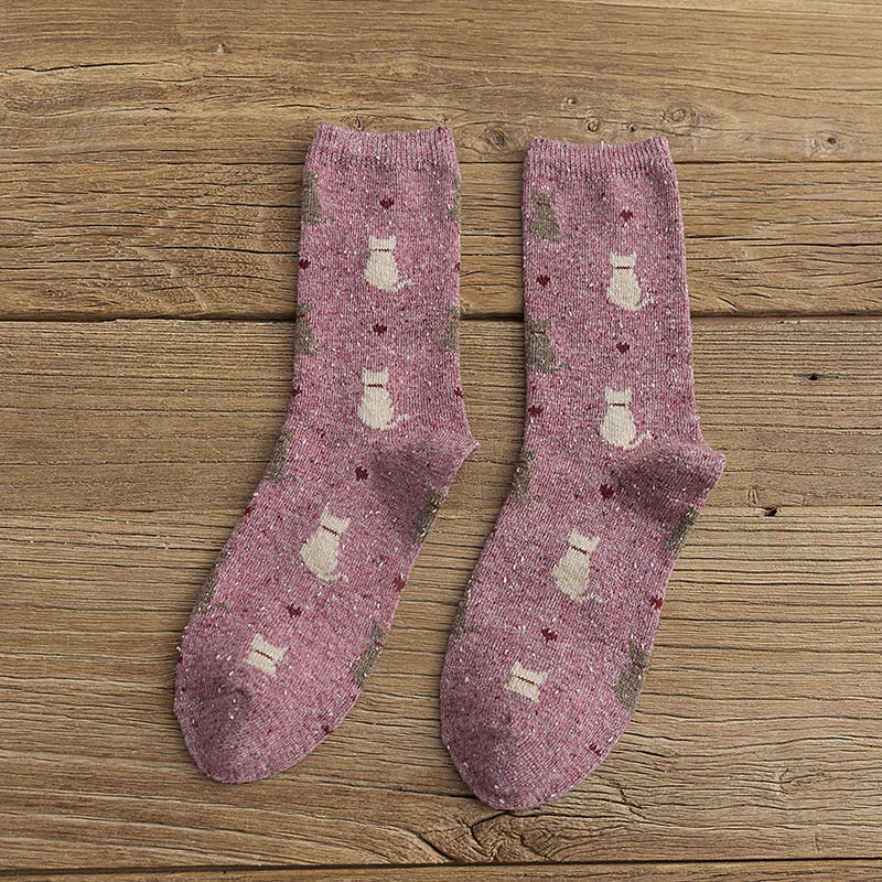Cat Fuzzy Socks - Rose / One Size - Cat Socks