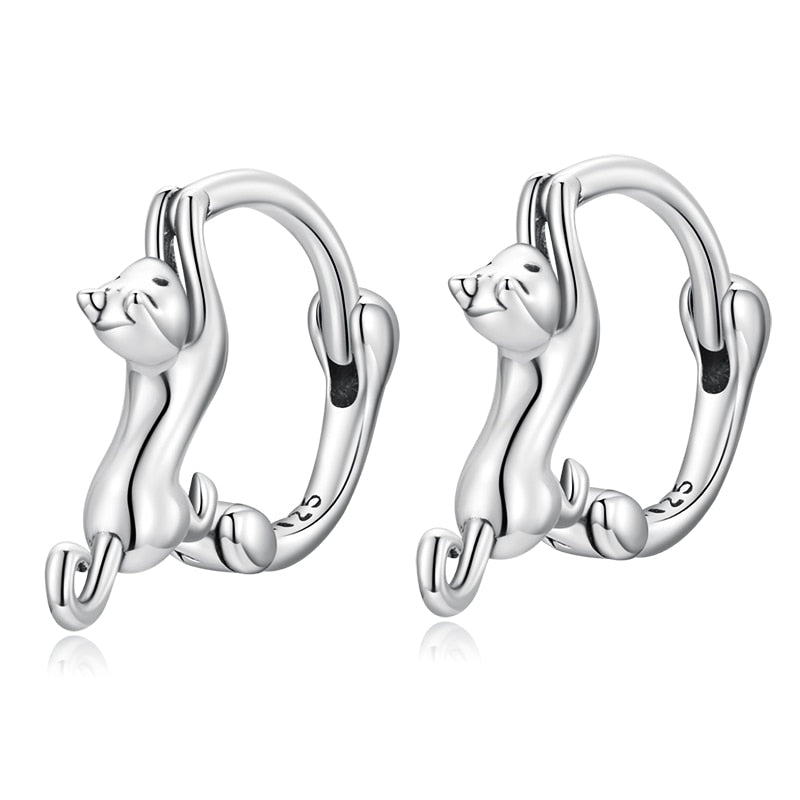 Cat Hoop Earrings - Platinum - Cat earrings